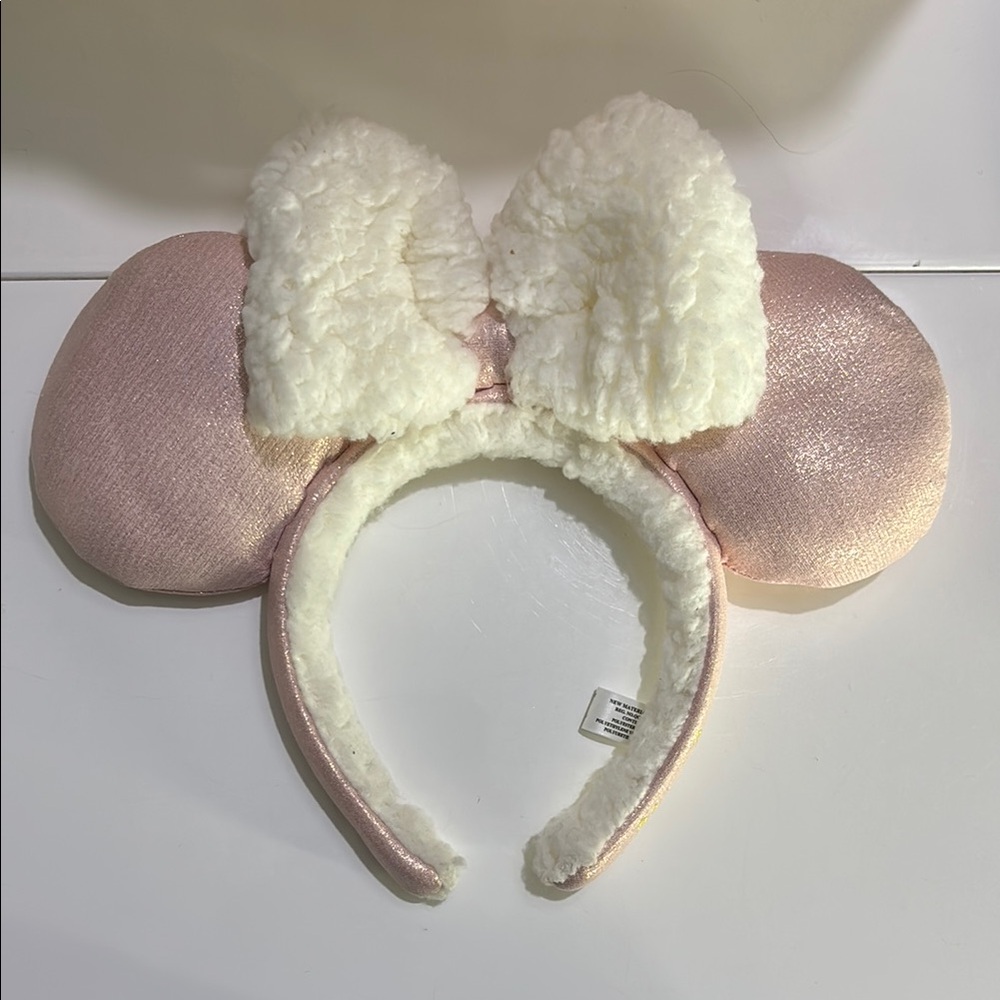 Pink and White Sherpa Mouse Ear Headband